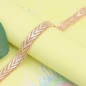 "Rose Gold Woven Pattern Bracelet with Beaded Edge, XPBL1127